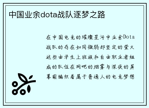 中国业余dota战队逐梦之路