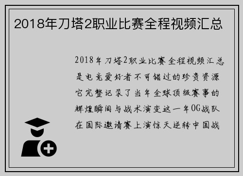 2018年刀塔2职业比赛全程视频汇总