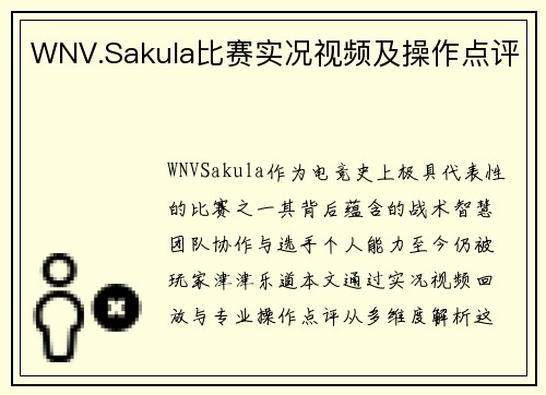 WNV.Sakula比赛实况视频及操作点评
